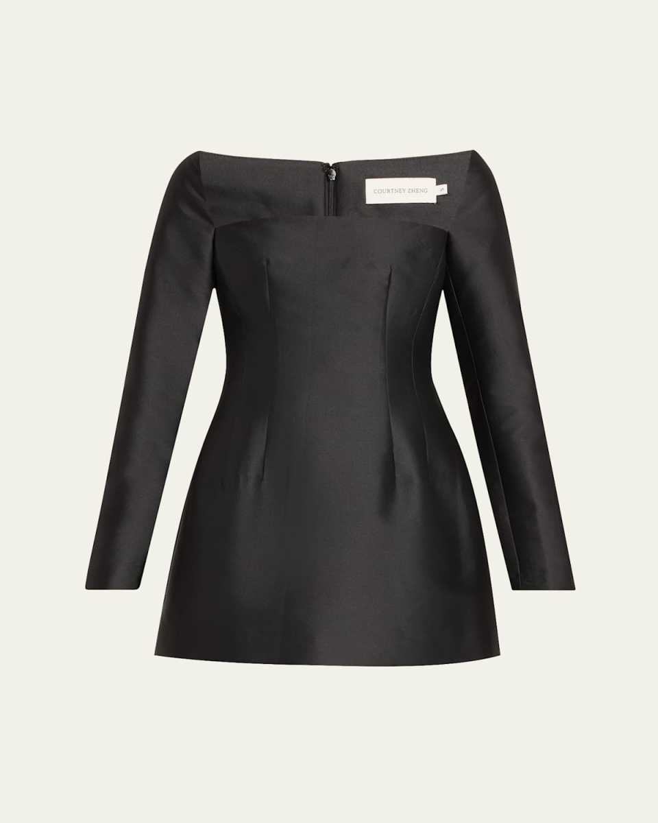 Wide-Neck Long-Sleeve Mini Dress